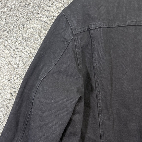 Old Navy Black Denim Sherpa LinedJacket for Men Size Large Collared Trucker Coat - Picture 12 of 16